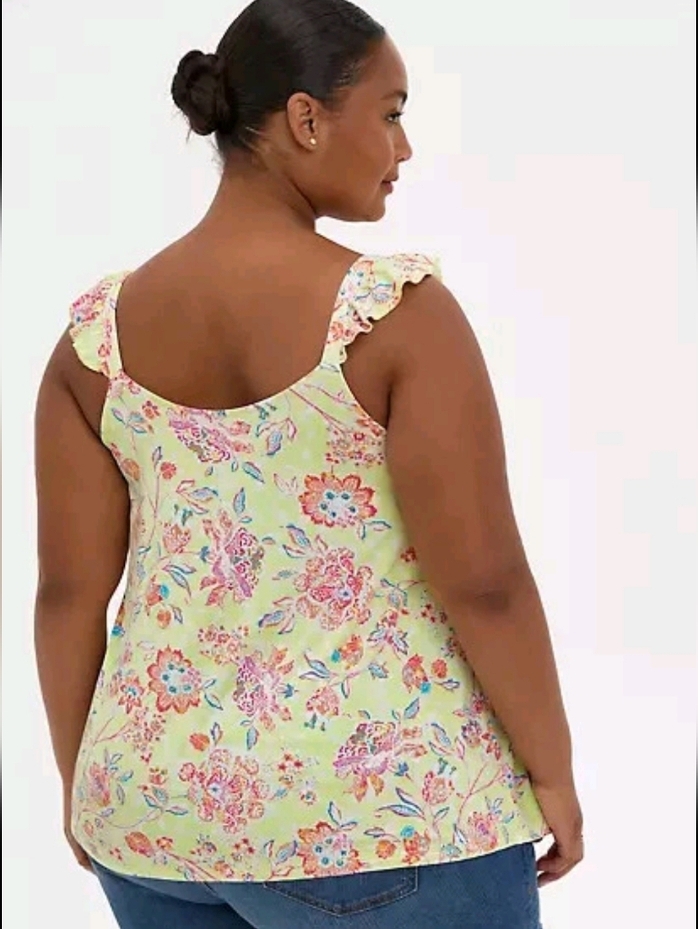 Torrid Supersoft Knit Yellow Floral Ruffle-Strap Camisole Stretch Modal Size 3X - Picture 4 of 8